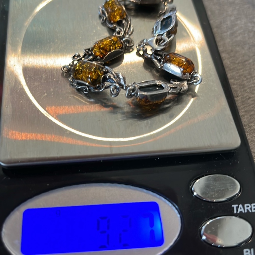 Sterling Honey Amber Rectangle Link Bracelet - Picture 7 of 8